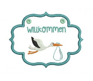 ITH Stickdatei - Türschild Willkommen Storch